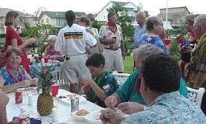 Chief Ed Lucas visiting with the folks of Bayou Vista