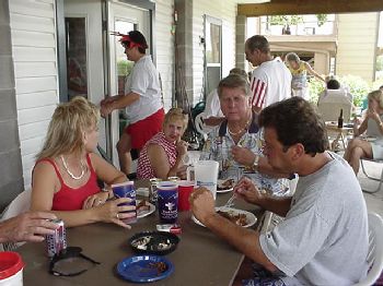 Chowing down at Gay Reeve's house