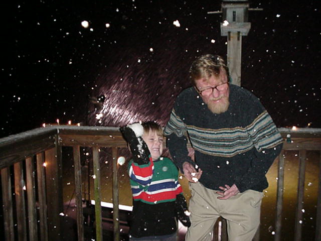Cole Johnstone hitting his Dad with a snowball Christmas Eve night.
