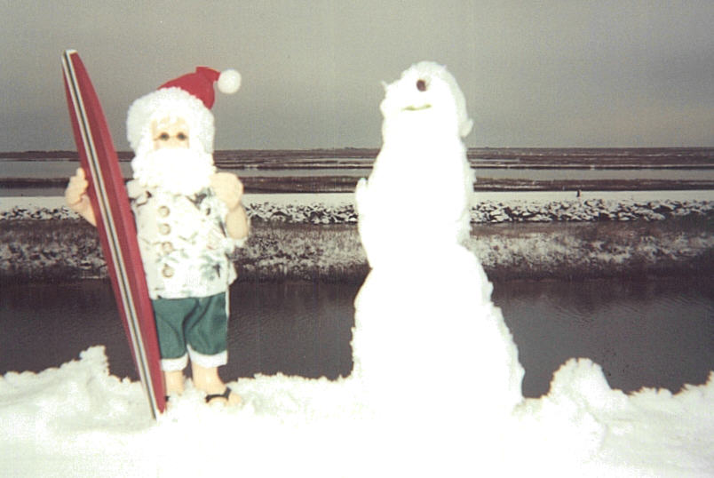 Vic Geerts surfing snowman.